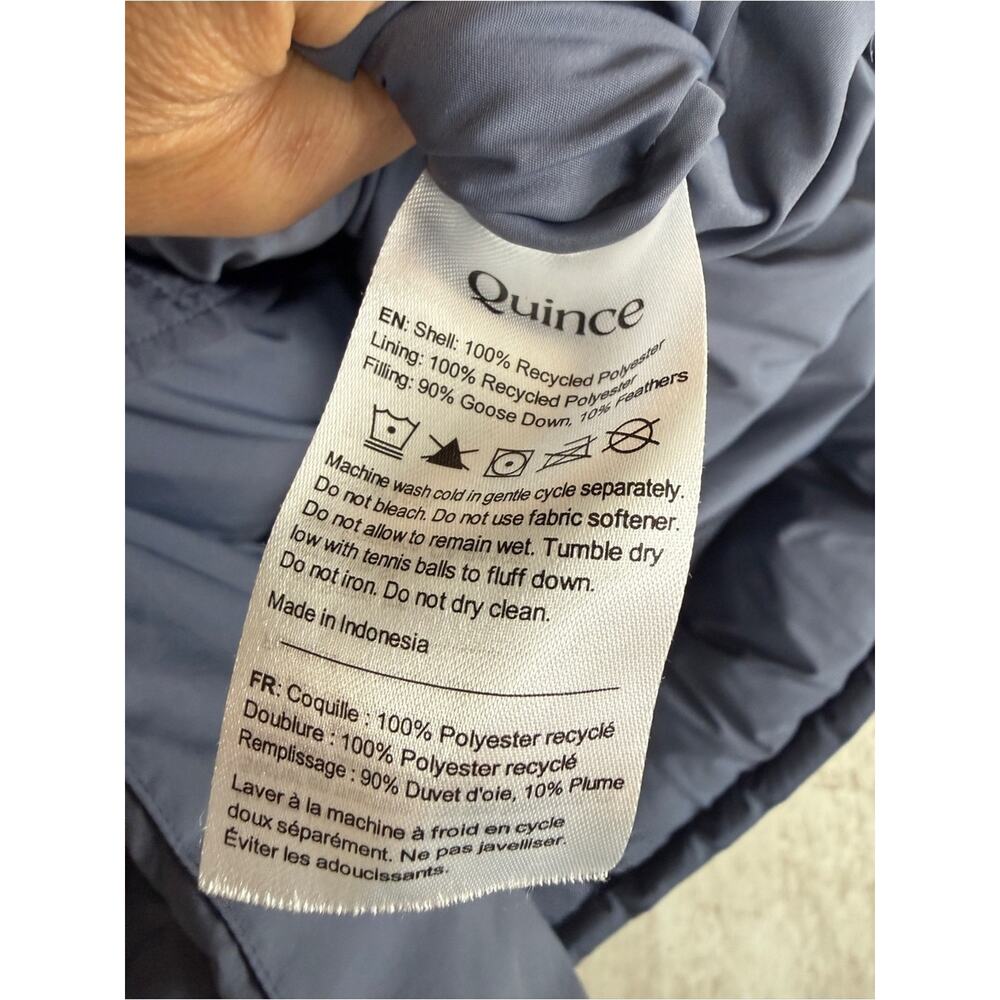 New Quince Responsible Down Long Puffer Coat Women Medium Storm Blue Hooded NWT - Picture 10 of 10
